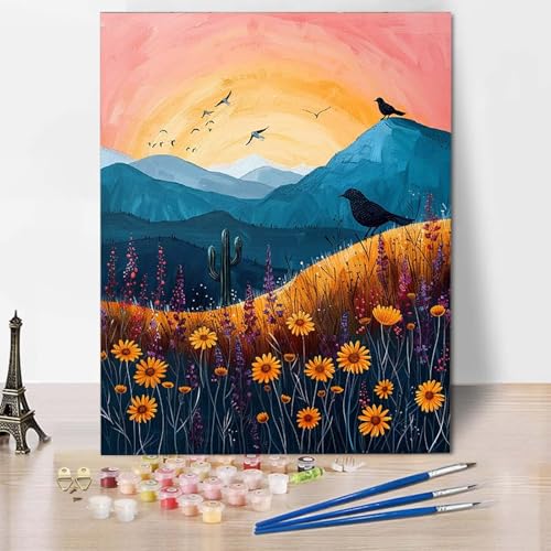 Paint by Numbers Landschaft Malen Nach Zahlen Chrysantheme Malen Nach Zahlen Anfänger DIY Handgemalt Ölgemälde Leinwand Kits mit 3 Pinseln und Acrylfarbe für Wanddeko, Geschenk 40 X 60 CM -CW2504HR von HCWBDWOU