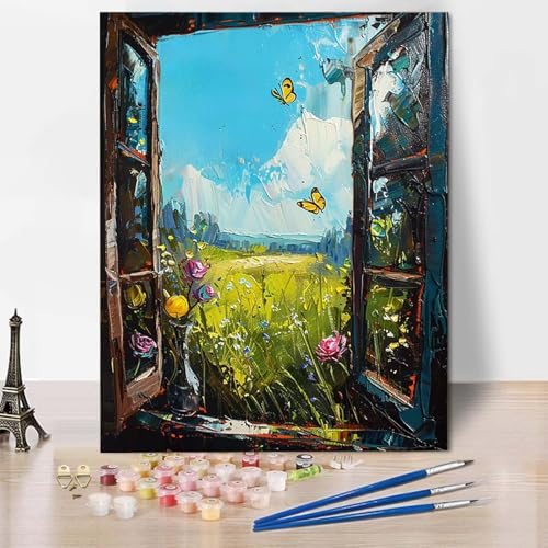 Paint by Numbers Landschaft Malen Nach Zahlen Schmetterling Malen Nach Zahlen Anfänger DIY Handgemalt Ölgemälde Leinwand Kits mit 3 Pinseln und Acrylfarbe für Wanddeko, Geschenk (70x95cm) -CW250487 von HCWBDWOU