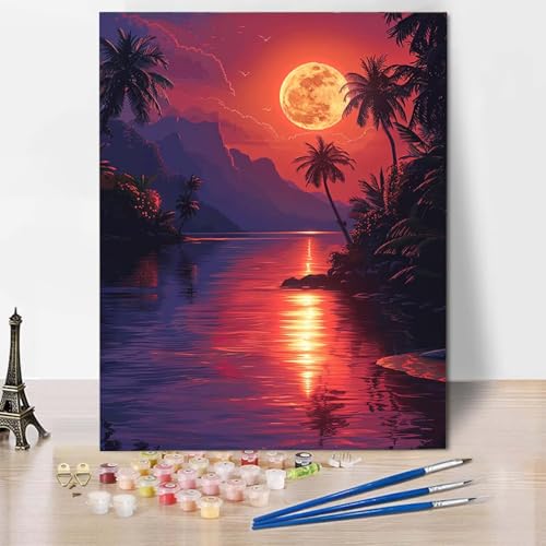 Paint by Numbers Landschaft Malen Nach Zahlen Sonne Malen Nach Zahlen Anfänger DIY Handgemalt Ölgemälde Leinwand Kits mit 3 Pinseln und Acrylfarbe für Wanddeko, Geschenk 70 x 95 cm -CW2504FB2MG von HCWBDWOU