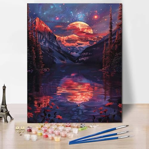 Paint by Numbers Landschaft Malen Nach Zahlen Sternenhimmel Malen Nach Zahlen Anfänger DIY Handgemalt Ölgemälde Leinwand Kits mit 3 Pinseln und Acrylfarbe für Wanddeko, Geschenk (30 x 40 cm) -CW25041N von HCWBDWOU