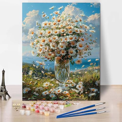 Paint by Numbers Landschaft Malen Nach Zahlen Vase Malen Nach Zahlen Anfänger DIY Handgemalt Ölgemälde Leinwand Kits mit 3 Pinseln und Acrylfarbe für Wanddeko, Geschenk (30 x 40 cm) -CW250442A6V von HCWBDWOU