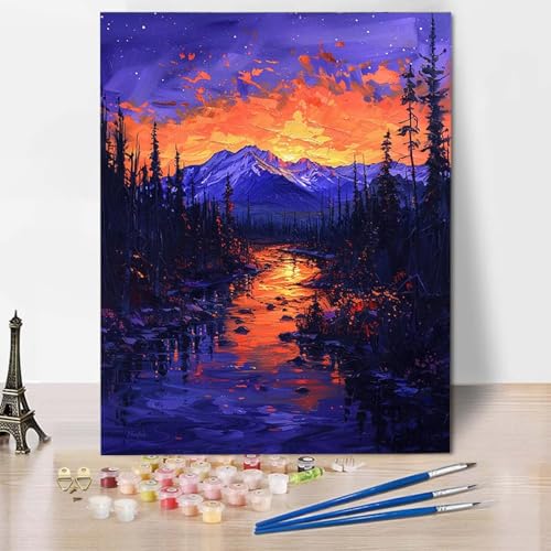 Paint by Numbers Landschaft Malen Nach Zahlen Wald Malen Nach Zahlen Anfänger DIY Handgemalt Ölgemälde Leinwand Kits mit 3 Pinseln und Acrylfarbe für Wanddeko, Geschenk (30 x 40 cm) -CW250446478 von HCWBDWOU
