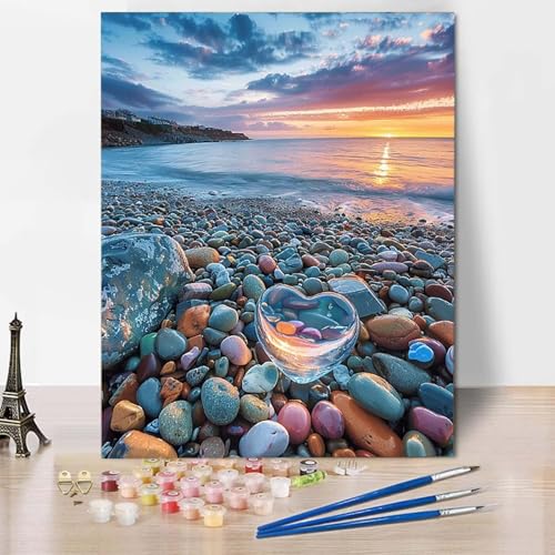 Paint by Numbers Liebe Malen Nach Zahlen Am Meer Malen Nach Zahlen Anfänger DIY Handgemalt Ölgemälde Leinwand Kits mit 3 Pinseln und Acrylfarbe für Wanddeko, Geschenk für Frauen (70x95cm) -CW2504B3 von HCWBDWOU