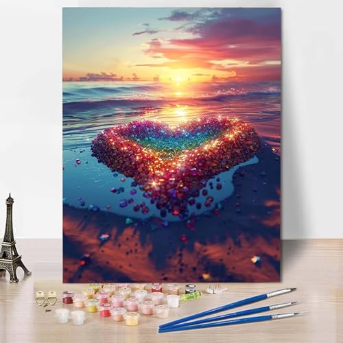 Paint by Numbers Liebe Malen Nach Zahlen Ozean Malen Nach Zahlen Anfänger DIY Handgemalt Ölgemälde Leinwand Kits mit 3 Pinseln und Acrylfarbe für Wanddeko, Geschenk für Frauen 70 x 95 cm -CW25040F von HCWBDWOU