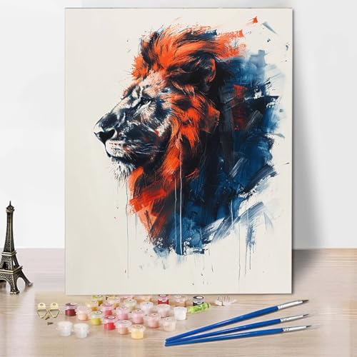 Paint by Numbers Löwe Malen Nach Zahlen Tier Malen Nach Zahlen Anfänger DIY Handgemalt Ölgemälde Leinwand Kits mit 3 Pinseln und Acrylfarbe für Wanddeko, Geschenk für Frauen (70x95cm) -CW250406 von HCWBDWOU