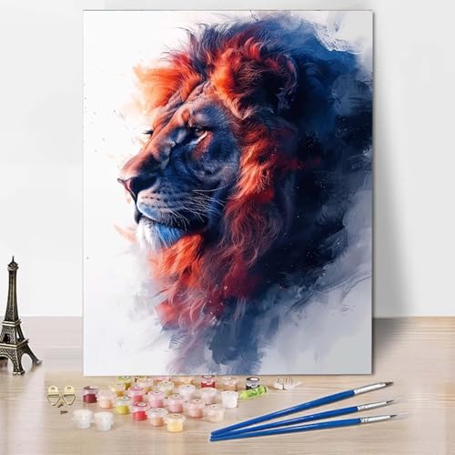 Paint by Numbers Löwe Malen Nach Zahlen Tier Malen Nach Zahlen Anfänger DIY Handgemalt Ölgemälde Leinwand Kits mit 3 Pinseln und Acrylfarbe für Wanddeko, Geschenk für Frauen 40 x 50 cm -CW2504PU von HCWBDWOU
