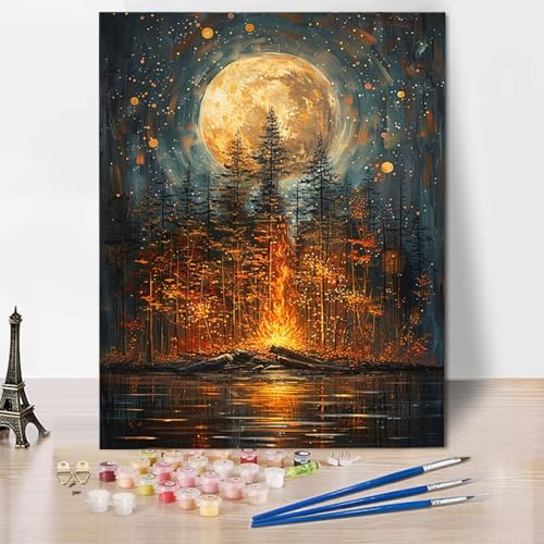 Paint by Numbers Mond Malen Nach Zahlen Baum Malen Nach Zahlen Anfänger DIY Handgemalt Ölgemälde Leinwand Kits mit 3 Pinseln und Acrylfarbe für Wanddeko, Geschenk für Frauen (100 x 135 cm) -CW250426 von HCWBDWOU