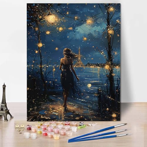 Paint by Numbers Nachtansicht Malen Nach Zahlen Frau Malen Nach Zahlen Anfänger DIY Handgemalt Ölgemälde Leinwand Kits mit 3 Pinseln und Acrylfarbe für Wanddeko, Geschenk 70 x 95 cm -CW2504J5TIC von HCWBDWOU