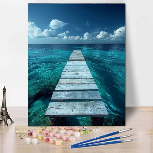 Paint by Numbers Ozean Malen Nach Zahlen Himmel Malen Nach Zahlen Anfänger DIY Handgemalt Ölgemälde Leinwand Kits mit 3 Pinseln und Acrylfarbe für Wanddeko, Geschenk für Frauen 50 x 65 cm -CW2504E8 von HCWBDWOU
