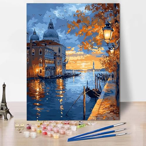 Paint by Numbers Ozean Malen Nach Zahlen Stadt Malen Nach Zahlen Anfänger DIY Handgemalt Ölgemälde Leinwand Kits mit 3 Pinseln und Acrylfarbe für Wanddeko, Geschenk für Frauen (40x50cm) -CW2504RQ von HCWBDWOU