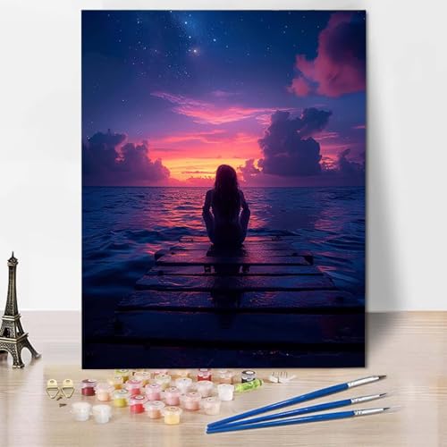 Paint by Numbers Ozean Malen Nach Zahlen Sternenhimmel Malen Nach Zahlen Anfänger DIY Handgemalt Ölgemälde Leinwand Kits mit 3 Pinseln und Acrylfarbe für Wanddeko, Geschenk (70x95cm) -CW2504SR1 von HCWBDWOU