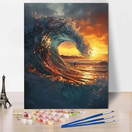 Paint by Numbers Ozean Malen Nach Zahlen Wellen Malen Nach Zahlen Anfänger DIY Handgemalt Ölgemälde Leinwand Kits mit 3 Pinseln und Acrylfarbe für Wanddeko, Geschenk für Frauen 70 x 95 cm -CW2504RP von HCWBDWOU