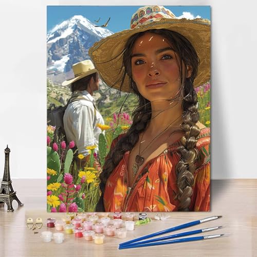 Paint by Numbers Paar Malen Nach Zahlen Blume Malen Nach Zahlen Anfänger DIY Handgemalt Ölgemälde Leinwand Kits mit 3 Pinseln und Acrylfarbe für Wanddeko, Geschenk für Frauen (50x65cm) -CW2504VP von HCWBDWOU