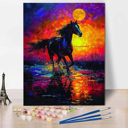 Paint by Numbers Pferd Malen Nach Zahlen Landschaft Malen Nach Zahlen Anfänger DIY Handgemalt Ölgemälde Leinwand Kits mit 3 Pinseln und Acrylfarbe für Wanddeko, Geschenk (30 x 40 cm) -CW2504835 von HCWBDWOU