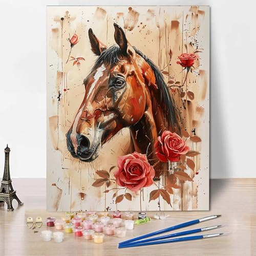 Paint by Numbers Pferd Malen Nach Zahlen Rose Malen Nach Zahlen Anfänger DIY Handgemalt Ölgemälde Leinwand Kits mit 3 Pinseln und Acrylfarbe für Wanddeko, Geschenk für Frauen 40 x 50 cm -CW2504W3 Paint by Numbers Pferd Malen Nach Zahlen Rose Malen Nach Zahlen Anfänger DIY Handgemalt Ölgemälde Leinwand Kits mit 3 Pinseln und Acrylfarbe für Wanddeko, Geschenk für Frauen 40 x 50 cm -CW2504W3 von HCWBDWOU