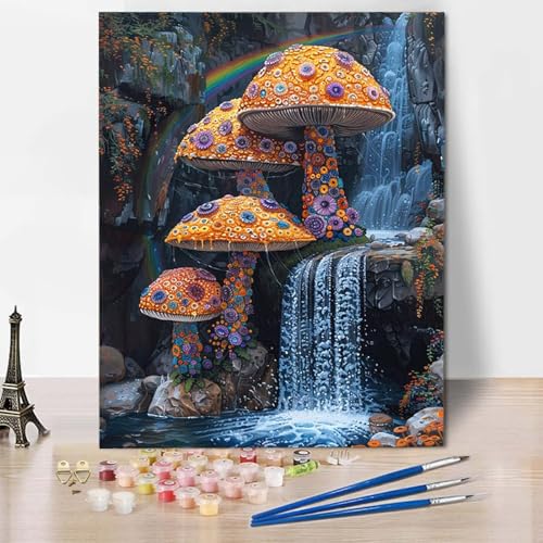 Paint by Numbers Pilz Malen Nach Zahlen Regenbogen Malen Nach Zahlen Anfänger DIY Handgemalt Ölgemälde Leinwand Kits mit 3 Pinseln und Acrylfarbe für Wanddeko, Geschenk für Frauen (70x95cm) -CW2504Q0 von HCWBDWOU