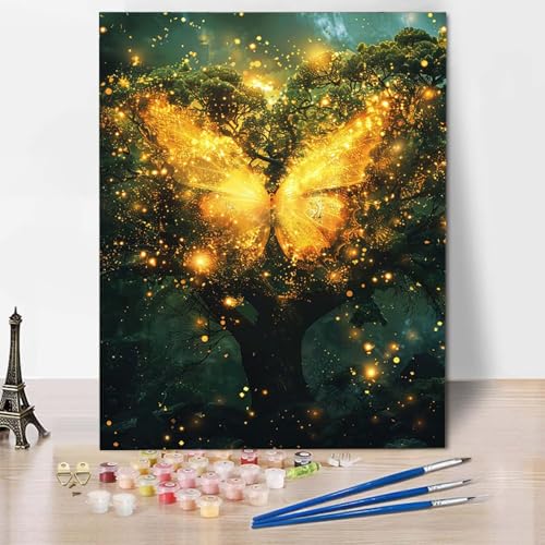 Paint by Numbers Schmetterling Malen Nach Zahlen Baum Malen Nach Zahlen Anfänger DIY Handgemalt Ölgemälde Leinwand Kits mit 3 Pinseln und Acrylfarbe für Wanddeko, Geschenk (70x95cm) -CW2504H699X von HCWBDWOU