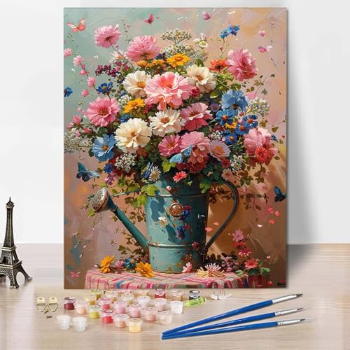 Paint by Numbers Schmetterling Malen Nach Zahlen Blumen Malen Nach Zahlen Anfänger DIY Handgemalt Ölgemälde Leinwand Kits mit 3 Pinseln und Acrylfarbe für Wanddeko, Geschenk (60 x 80 cm) -CW2504OJ von HCWBDWOU