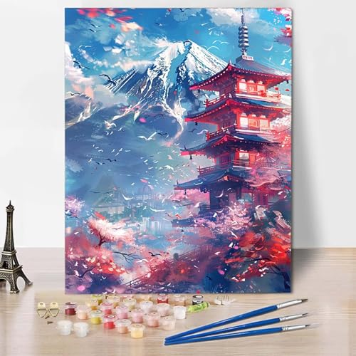 Paint by Numbers Schneeberg Malen Nach Zahlen Kirschblüten Malen Nach Zahlen Anfänger DIY Handgemalt Ölgemälde Leinwand Kits mit 3 Pinseln und Acrylfarbe für Wanddeko, Geschenk 100 X 135 CM -CW25043O von HCWBDWOU