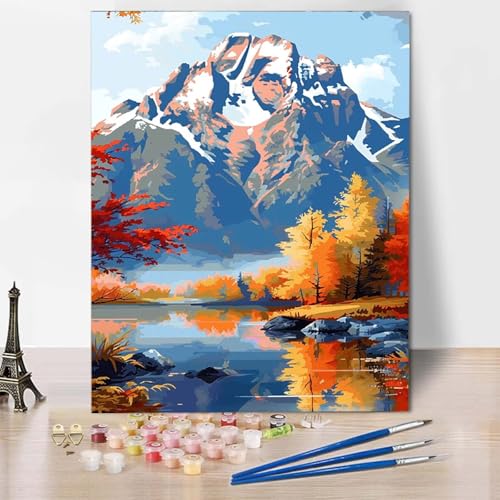 Paint by Numbers Schneeberg Malen Nach Zahlen Landschaft Malen Nach Zahlen Anfänger DIY Handgemalt Ölgemälde Leinwand Kits mit 3 Pinseln und Acrylfarbe für Wanddeko, Geschenk (70x95cm) -CW2504B9 von HCWBDWOU