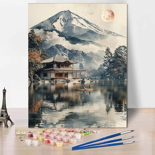 Paint by Numbers Schneeberg Malen Nach Zahlen Ozean Malen Nach Zahlen Anfänger DIY Handgemalt Ölgemälde Leinwand Kits mit 3 Pinseln und Acrylfarbe für Wanddeko, Geschenk für Frauen (70x95cm) -CW25047K von HCWBDWOU