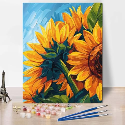 Paint by Numbers Sonnenblume Malen Nach Zahlen Blume Malen Nach Zahlen Anfänger DIY Handgemalt Ölgemälde Leinwand Kits mit 3 Pinseln und Acrylfarbe für Wanddeko, Geschenk 70 x 95 cm -CW2504OMR1T von HCWBDWOU