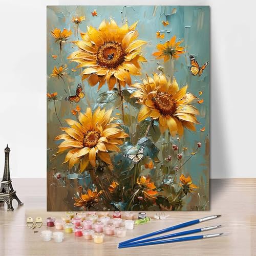 Paint by Numbers Sonnenblume Malen Nach Zahlen Schmetterling Malen Nach Zahlen Anfänger DIY Handgemalt Ölgemälde Leinwand Kits mit 3 Pinseln und Acrylfarbe für Wanddeko, Geschenk 70 x 95 cm -CW2504YN Paint by Numbers Sonnenblume Malen Nach Zahlen Schmetterling Malen Nach Zahlen Anfänger DIY Handgemalt Ölgemälde Leinwand Kits mit 3 Pinseln und Acrylfarbe für Wanddeko, Geschenk 70 x 95 cm -CW2504YN von HCWBDWOU