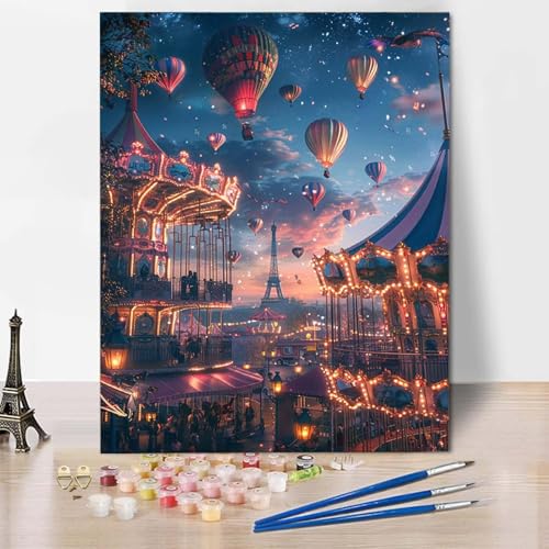 Paint by Numbers Stadt Malen Nach Zahlen Landschaft Malen Nach Zahlen Anfänger DIY Handgemalt Ölgemälde Leinwand Kits mit 3 Pinseln und Acrylfarbe für Wanddeko, Geschenk (100 x 135 cm) -CW2504D9 von HCWBDWOU