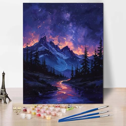 Paint by Numbers Sternenhimmel Malen Nach Zahlen Landschaft Malen Nach Zahlen Anfänger DIY Handgemalt Ölgemälde Leinwand Kits mit 3 Pinseln und Acrylfarbe für Wanddeko, Geschenk (100 x 135 cm) -CW24D7 von HCWBDWOU