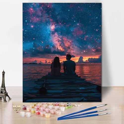 Paint by Numbers Sternenhimmel Malen Nach Zahlen Liebe Malen Nach Zahlen Anfänger DIY Handgemalt Ölgemälde Leinwand Kits mit 3 Pinseln und Acrylfarbe für Wanddeko, Geschenk (50x65cm) -CW2504RXZ von HCWBDWOU