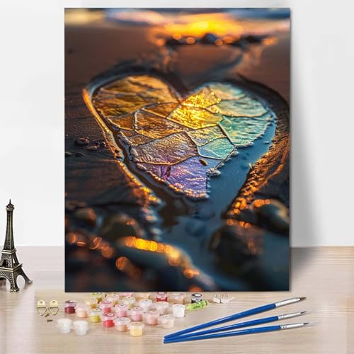 Paint by Numbers Strand Malen Nach Zahlen Liebe Malen Nach Zahlen Anfänger DIY Handgemalt Ölgemälde Leinwand Kits mit 3 Pinseln und Acrylfarbe für Wanddeko, Geschenk für Frauen (70x95cm) -CW25049M von HCWBDWOU