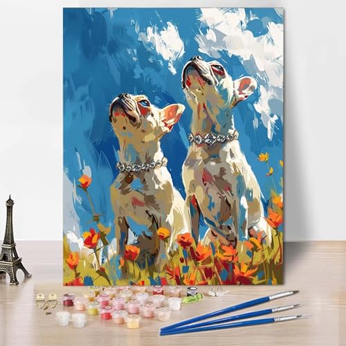 Paint by Numbers Tier Malen Nach Zahlen Hund Malen Nach Zahlen Anfänger DIY Handgemalt Ölgemälde Leinwand Kits mit 3 Pinseln und Acrylfarbe für Wanddeko, Geschenk für Frauen (70x95cm) -CW25041K von HCWBDWOU