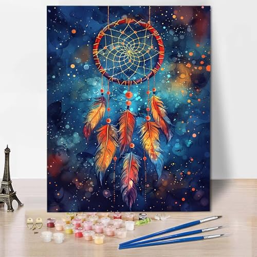 Paint by Numbers Traumfänger Malen Nach Zahlen Sternenhimmel Malen Nach Zahlen Anfänger DIY Handgemalt Ölgemälde Leinwand Kits mit 3 Pinseln und Acrylfarbe für Wanddeko (100 x 135 cm) -CW24V1377 von HCWBDWOU