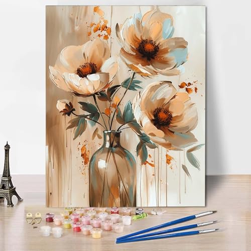 Paint by Numbers Vase Malen Nach Zahlen Blume Malen Nach Zahlen Anfänger DIY Handgemalt Ölgemälde Leinwand Kits mit 3 Pinseln und Acrylfarbe für Wanddeko, Geschenk für Frauen (70x95cm) -CW2504PA von HCWBDWOU