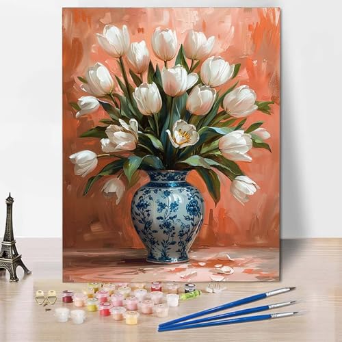 Paint by Numbers Vase Malen Nach Zahlen Blume Malen Nach Zahlen Anfänger DIY Handgemalt Ölgemälde Leinwand Kits mit 3 Pinseln und Acrylfarbe für Wanddeko, Geschenk für Frauen 70 x 95 cm -CW2504X7 von HCWBDWOU
