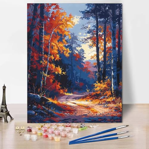 Paint by Numbers Wald Malen Nach Zahlen Herbst Malen Nach Zahlen Anfänger DIY Handgemalt Ölgemälde Leinwand Kits mit 3 Pinseln und Acrylfarbe für Wanddeko, Geschenk für Frauen 70 x 95 cm -CW2504EW von HCWBDWOU