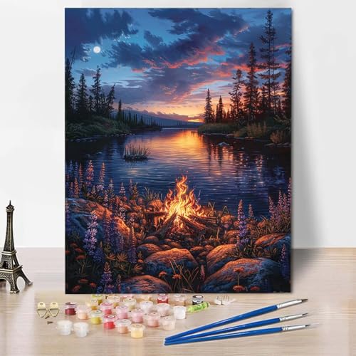 Paint by Numbers Wald Malen Nach Zahlen Landschaft Malen Nach Zahlen Anfänger DIY Handgemalt Ölgemälde Leinwand Kits mit 3 Pinseln und Acrylfarbe für Wanddeko, Geschenk für Frauen 70 x 95 cm -CW2504N4 von HCWBDWOU