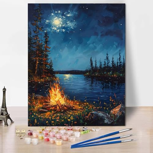 Paint by Numbers Wald Malen Nach Zahlen Ozean Malen Nach Zahlen Anfänger DIY Handgemalt Ölgemälde Leinwand Kits mit 3 Pinseln und Acrylfarbe für Wanddeko, Geschenk für Frauen 70 x 95 cm -CW25045T von HCWBDWOU