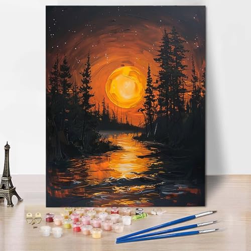 Paint by Numbers Wald Malen Nach Zahlen Sternenhimmel Malen Nach Zahlen Anfänger DIY Handgemalt Ölgemälde Leinwand Kits mit 3 Pinseln und Acrylfarbe für Wanddeko, Geschenk 70 x 95 cm -CW2504YU7 von HCWBDWOU