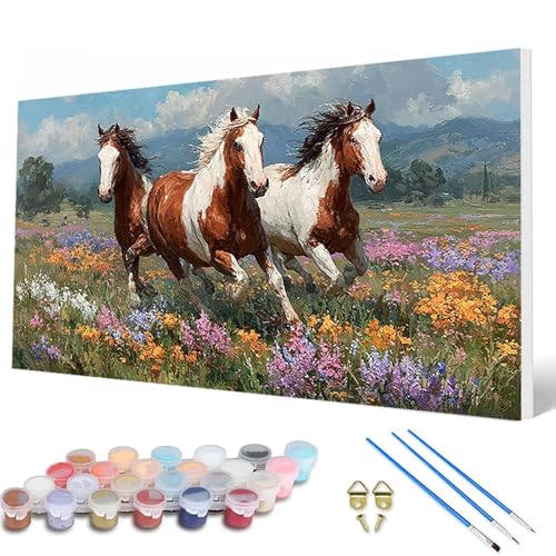 Pferde Malen Nach Zahlen Erwachsene, Malen Nach Zahlen Landschaft Paint by Numbers Adult Muster Basteln Erwachsene Anfänger für Deko Wohnzimmer, Wanddeko, Geschenke für Frauen 70X140 CM -hcw2507DE von HCWBDWOU