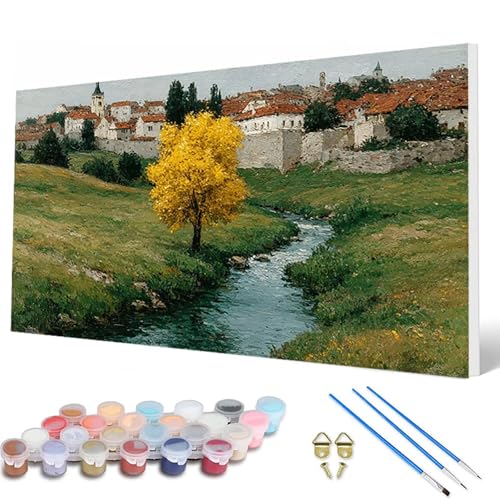 Stadt Malen Nach Zahlen Erwachsene, Malen Nach Zahlen Landschaft Paint by Numbers Adult Muster Basteln Erwachsene Anfänger für Deko Wohnzimmer, Wanddeko, Geschenke für Frauen 50X100CM -hcw25074J von HCWBDWOU