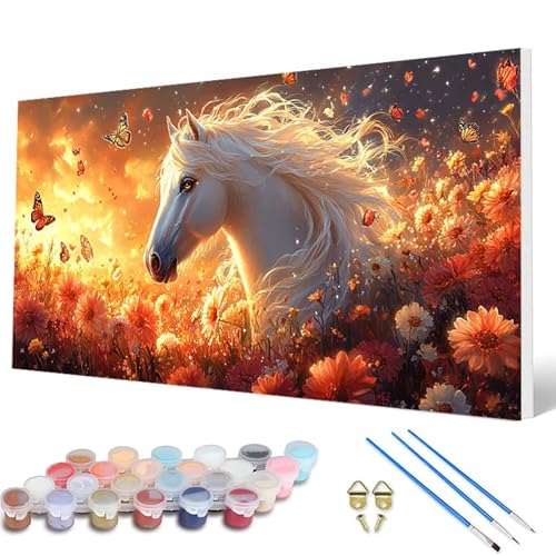 Tiere Malen Nach Zahlen Erwachsene, Malen Nach Zahlen Pferde Paint by Numbers Adult Muster Basteln Erwachsene Anfänger für Zimmer Deko Wohnzimmer, Wanddeko, Geschenke für Frauen 90 x 180 cm -hcw2507WU von HCWBDWOU