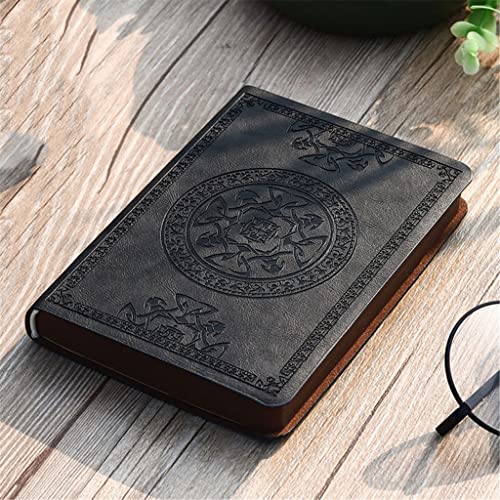 HCZKIUJY Tragbares Notizbuch mit Vintage-Muster aus PU-Leder, Tagebuch, Notizblock, Schreibwaren, Geschenk, Reisetagebuch (schwarz) von HCZKIUJY