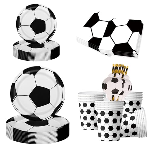 100 Stück Partygeschirr Set Fußball Partyteller Einweggeschirr für 20 Gäste Schwarz Weiß Fußball mit Papptellern, Bechern, Servietten und Strohhalmen 100 Stück Partygeschirr Set Fußball Partyteller Einweggeschirr für 20 Gäste Schwarz Weiß Fußball mit Papptellern, Bechern, Servietten und Strohhalmen von HDAKDDHG
