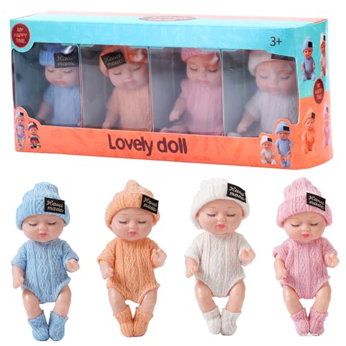 HDBHSBE Mini-Babypuppen 4pcs 4 Zoll realistisch schlafend kleine Babypuppen mit Kleidung auf 4 Farben bewegliche Gelenk winzige Puppe, Geschenke für Mädchen, solidfarbene Kleidung Doll Set HDBHSBE Mini-Babypuppen 4pcs 4 Zoll realistisch schlafend kleine Babypuppen mit Kleidung auf 4 Farben bewegliche Gelenk winzige Puppe, Geschenke für Mädchen, solidfarbene Kleidung Doll Set von HDBHSBE