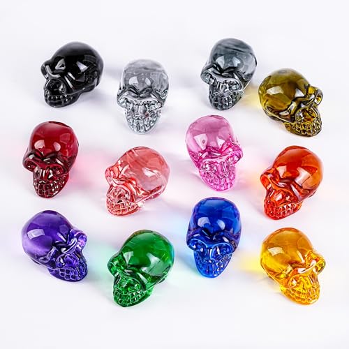 HDCRYSTALGIFTS 12 Stück Kristall-Halloween-Totenkopf-Figuren, Mini-Glas-Schädel, menschlicher Skelettkopf für Halloween, Bar, Zuhause, Tischdekoration (30 x 25 mm) von HDCRYSTALGIFTS