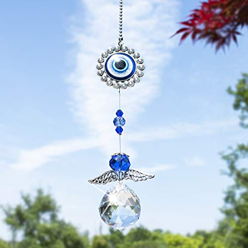 HDCRYSTALGIFTS Kristall Engel Sonnenfänger für Fenster hängende Dekoration, Regenbogen Sonnenfänger mit Feng Shui türkischem blauem bösen Blick Schutz und Glücksbringer Geschenk HDCRYSTALGIFTS Kristall Engel Sonnenfänger für Fenster hängende Dekoration, Regenbogen Sonnenfänger mit Feng Shui türkischem blauem bösen Blick Schutz und Glücksbringer Geschenk von HDCRYSTALGIFTS