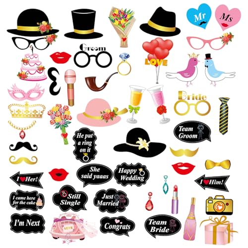 1 Satz 53 PCS Fotobox Accessoires Hochzeit Foto-Werkzeuge Lustige Dekoration Party Brille Hut Bart Krawatte Blumensträuß Text Kamera Zubehör von HDFHDF
