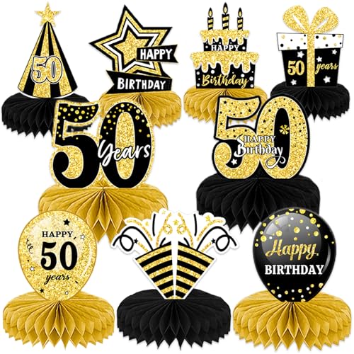 1 Set mit 9 Stück schwarz-goldenen Geburtstagsparty-Dekoration, Wabenornament, Tischdekoration, Senden von Geschenken an Freunde, Klassenkameraden, Älteste, Mentoren, Eltern, Großeltern (50 von HDFHDF