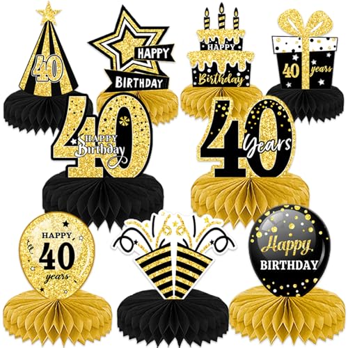 1 Set mit 9 Stück schwarz-goldenen Geburtstagsparty-Dekoration, Wabenornament, Tischdekoration, Senden von Geschenken an Freunde, Klassenkameraden, Älteste, Mentoren, Eltern (40. Geburtstag) von HDFHDF